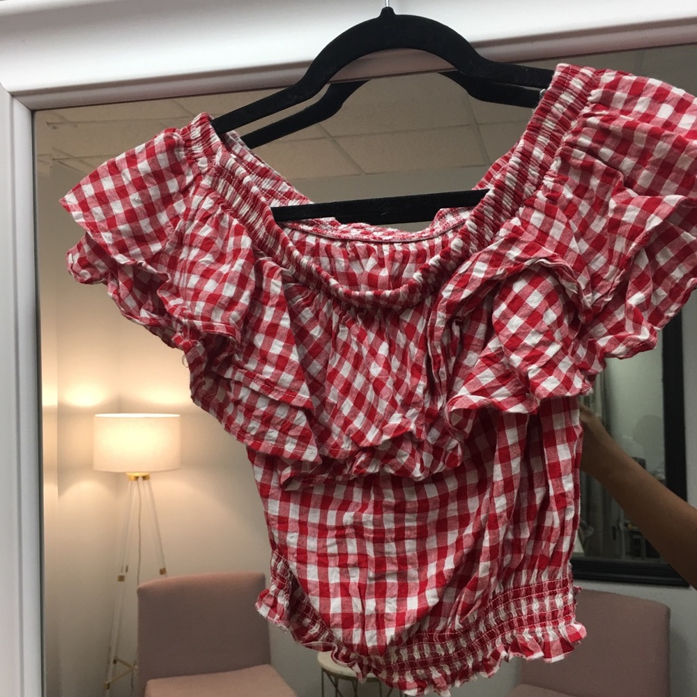 Red Gingham Off The Shoulder Top